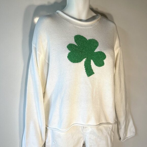 North Style SZ XL White Shamrock Graphic Sweater St. Patrick's Day Lucky Charm - Picture 2 of 7